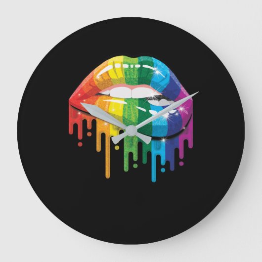 Rainbow Lipss Pride Gay Lesbian LGBT Geschenk Große Wanduhr (Vorderseite)