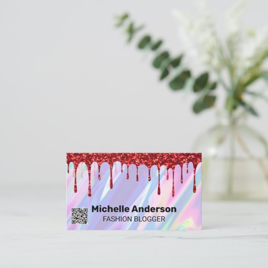 Rainbow Liquid Background | QR | GLITZER Visitenkarte (Stehend Vorderseite)