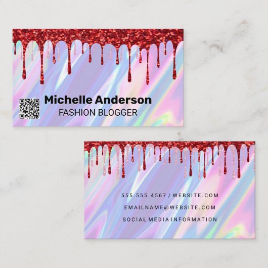 Rainbow Liquid Background | QR | GLITZER Visitenkarte (Vorne/Hinten)