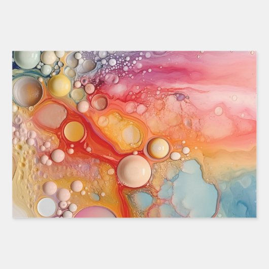 Rainbow Liquid Pour Cells Art Abstraktes Design Geschenkpapier Set (Vorderseite 3)