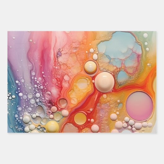 Rainbow Liquid Pour Cells Art Abstraktes Design Geschenkpapier Set (Vorderseite)