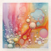 Rainbow Liquid Pour Cells Art Abstraktes Design Glasuntersetzer (Vorderseite)