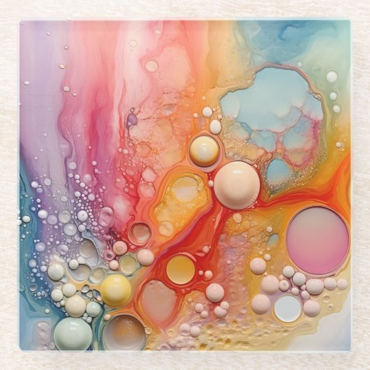 Rainbow Liquid Pour Cells Art Abstraktes Design Glasuntersetzer (Vorderseite)
