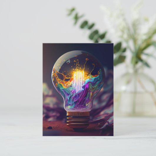 Rainbow Lit Light Bulle Postkarte (Stehend Vorderseite)