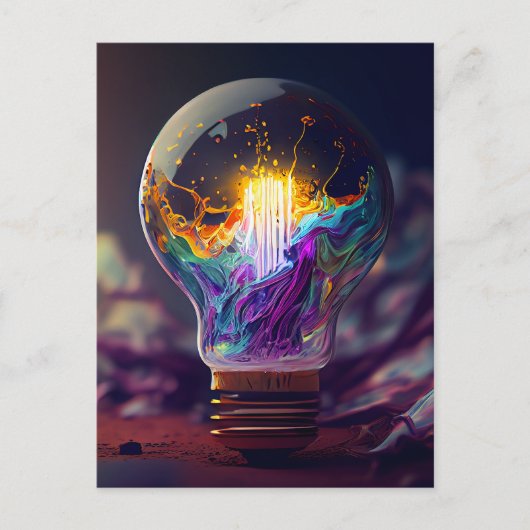 Rainbow Lit Light Bulle Postkarte (Vorderseite)