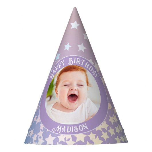 Rainbow Little Stars Kinder Foto Geburtstag Partyhütchen (Vorderseite)