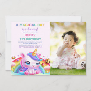 Rainbow Little Unicorn Birthday Einladungen Foto
