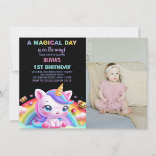 Rainbow Little Unicorn Birthday Einladungen Foto