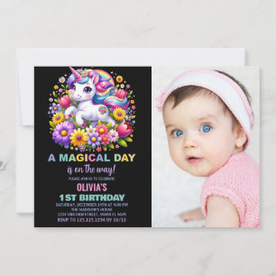 Rainbow Little Unicorn Birthday Einladungen Foto