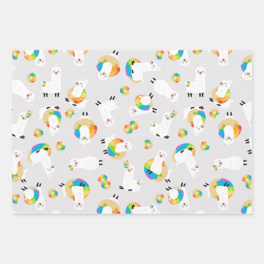 Rainbow Llama Donuts Kinder Adorable Geschenkpapier Set (Vorderseite 3)