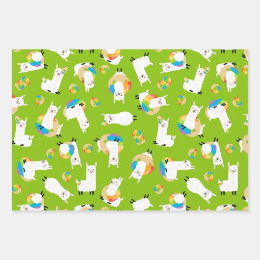 Rainbow Llama Donuts Kinder Adorable Geschenkpapier Set (Vorderseite 2)