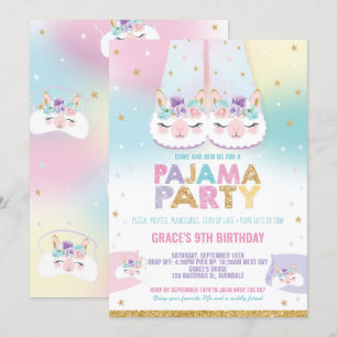 Rainbow Llama Pajama Geburtstagsparty Sleepover Einladung
