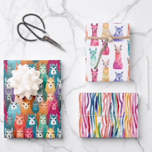 Rainbow Llama Party Geschenk Wrap Set Geschenkpapier Set (Vorderseite)