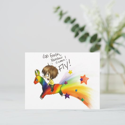 Rainbow Llama Postkarte (Stehend Vorderseite)