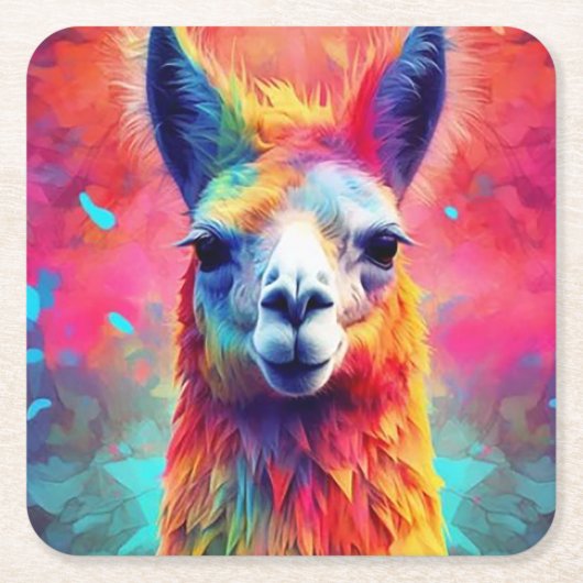 Rainbow Llama Rechteckiger Pappuntersetzer (Vorderseite)
