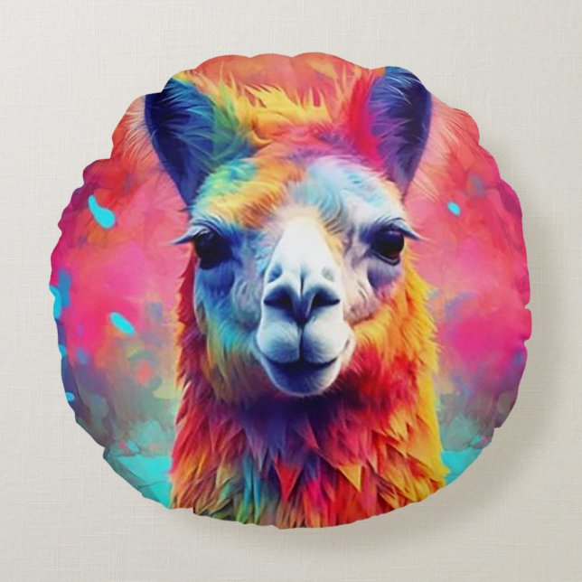 Rainbow Llama Rundes Kissen (Vorderseite)