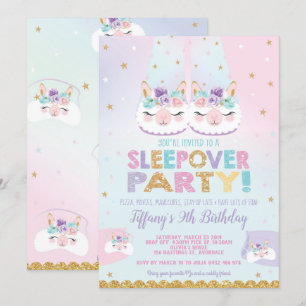Rainbow Llama Sleepover Geburtstagsparty Slumber Einladung