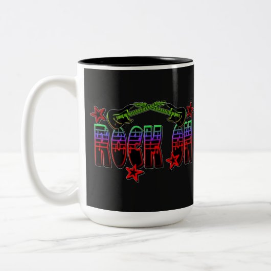 Rainbow Logo Rock On Gitarren & Stars Tasse (Links)