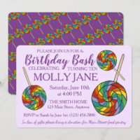 Rainbow Lollipop Candy Lila Birthday Bash Party