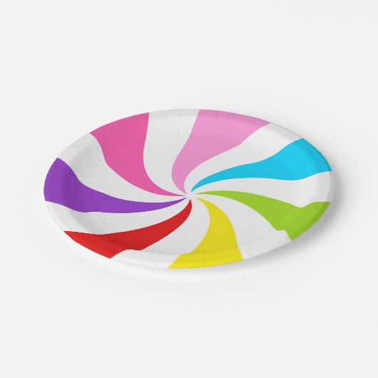 Rainbow Lollipop Swirl Pappteller (Schrägansicht)