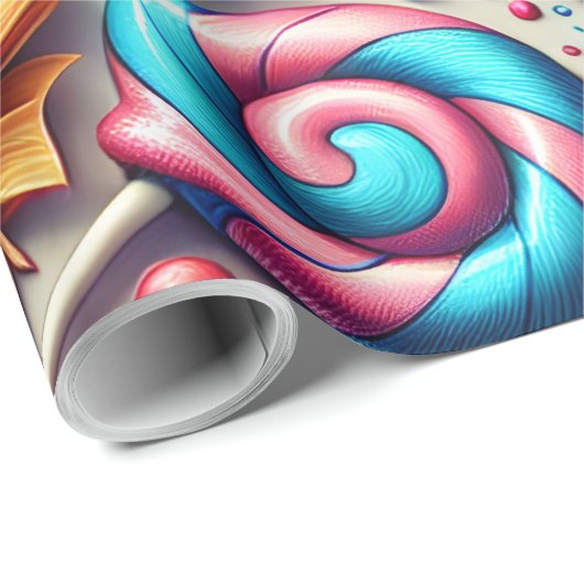 Rainbow Lollipops und Wrapped Candy in Tiny Bows Geschenkpapier (Rolleneckpunkt)