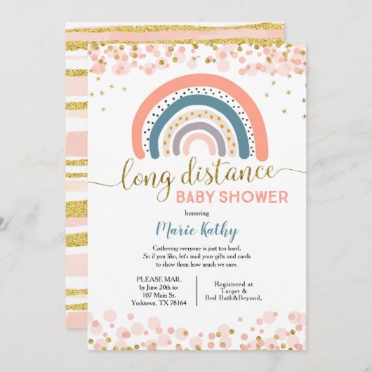 Rainbow Long Distance Baby Shower Einladung (Vorne/Hinten)