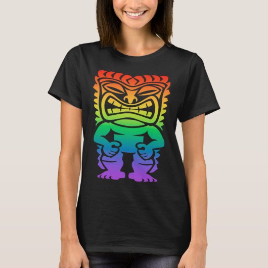Rainbow Lono Hawaiian Tiki God Polynesischer Stamm T-Shirt (Vorderseite)
