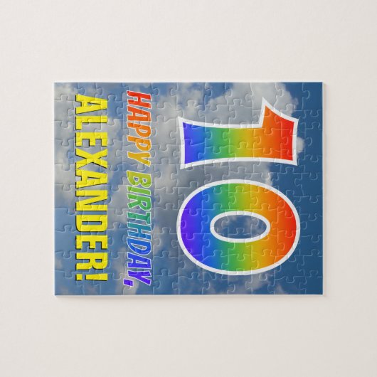 Rainbow Look "10" & "HAPPY BIRTHDAY", Cloudy Sky Puzzle (Horizontal)