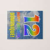 Rainbow Look "12" & "HAPPY BIRTHDAY", Cloudy Sky Puzzle (Horizontal)