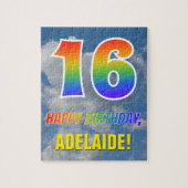 Rainbow Look "16" & "HAPPY BIRTHDAY", Cloudy Sky Puzzle (Vertikal)