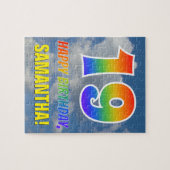 Rainbow Look "19" & "HAPPY BIRTHDAY", Cloudy Sky Puzzle (Horizontal)