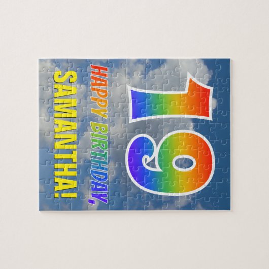 Rainbow Look "19" & "HAPPY BIRTHDAY", Cloudy Sky Puzzle (Horizontal)
