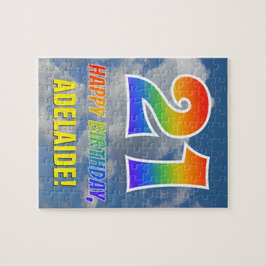Rainbow Look "21" & "HAPPY BIRTHDAY", Cloudy Sky Puzzle (Horizontal)