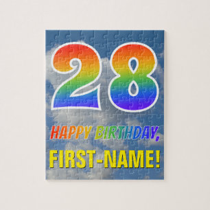 Rainbow Look "28" & "HAPPY BIRTHDAY", Cloudy Sky Puzzle