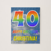 Rainbow Look "40" & "HAPPY BIRTHDAY", Cloudy Sky Puzzle (Vertikal)