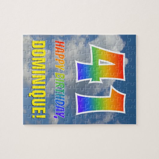 Rainbow Look "41" & "HAPPY BIRTHDAY", Cloudy Sky Puzzle (Horizontal)