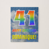 Rainbow Look "41" & "HAPPY BIRTHDAY", Cloudy Sky Puzzle (Vertikal)