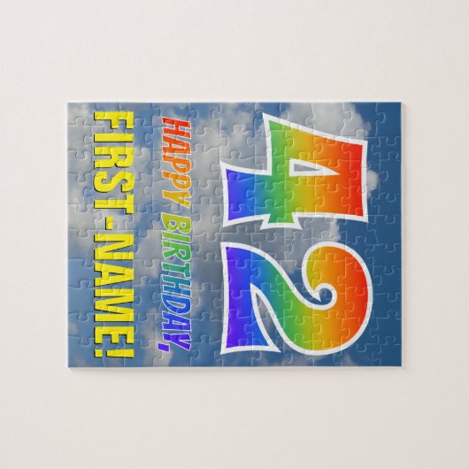 Rainbow Look "42" & "HAPPY BIRTHDAY", Cloudy Sky Puzzle (Horizontal)