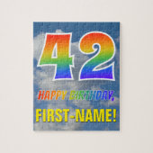 Rainbow Look "42" & "HAPPY BIRTHDAY", Cloudy Sky Puzzle (Vertikal)