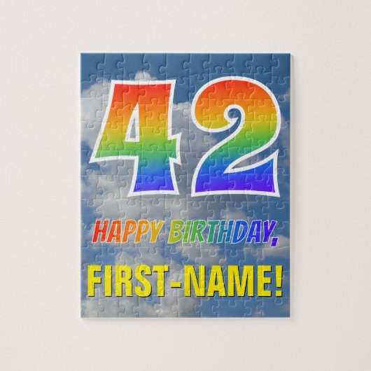 Rainbow Look "42" & "HAPPY BIRTHDAY", Cloudy Sky Puzzle (Vertikal)