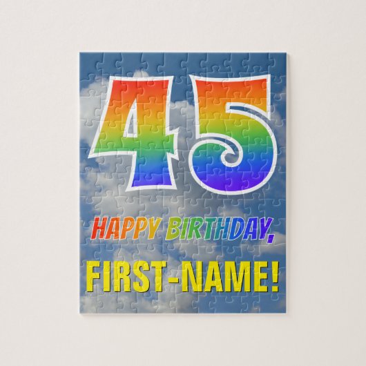 Rainbow Look "45" & "HAPPY BIRTHDAY", Cloudy Sky Puzzle (Vertikal)