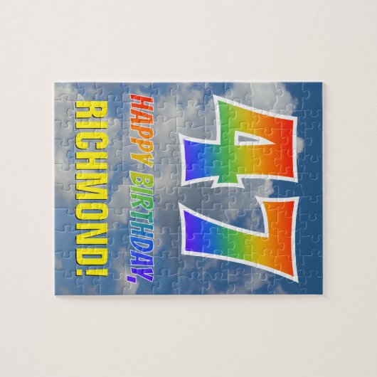 Rainbow Look "47" & "HAPPY BIRTHDAY", Cloudy Sky Puzzle (Horizontal)