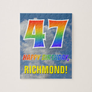 Rainbow Look "47" & "HAPPY BIRTHDAY", Cloudy Sky Puzzle