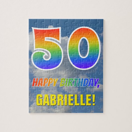 Rainbow Look "50" & "HAPPY BIRTHDAY", Cloudy Sky Puzzle (Vertikal)