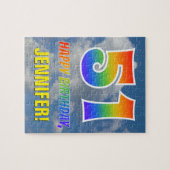 Rainbow Look "51" & "HAPPY BIRTHDAY", Cloudy Sky Puzzle (Horizontal)
