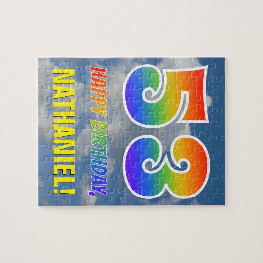 Rainbow Look "53" & "HAPPY BIRTHDAY", Cloudy Sky Puzzle (Horizontal)