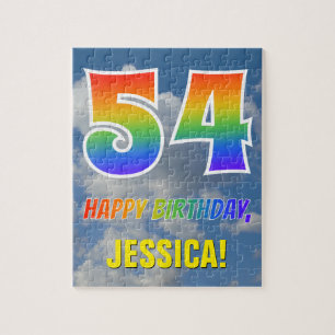 Rainbow Look "54" & "HAPPY BIRTHDAY", Cloudy Sky Puzzle