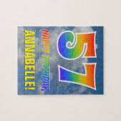 Rainbow Look "57" & "HAPPY BIRTHDAY", Cloudy Sky Puzzle (Horizontal)