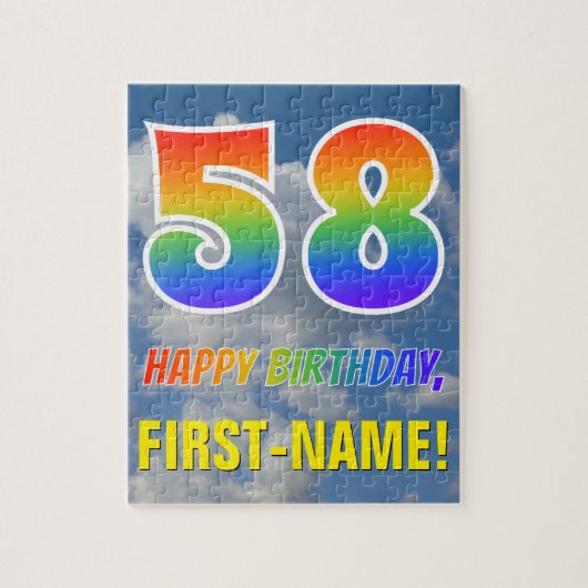Rainbow Look "58" & "HAPPY BIRTHDAY", Cloudy Sky Puzzle (Vertikal)