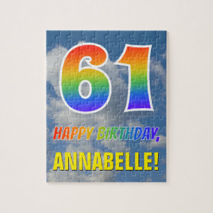 Rainbow Look "61" & "HAPPY BIRTHDAY", Cloudy Sky Puzzle